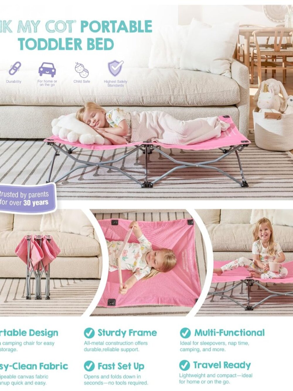 My Cot Portable Toddler Bed, Foldable Kids Travel Bed & Camping Cot, Lightweight - Picture 3 of 5